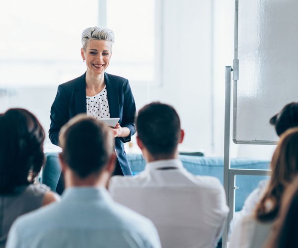 Businesswoman leading a training class for professionals