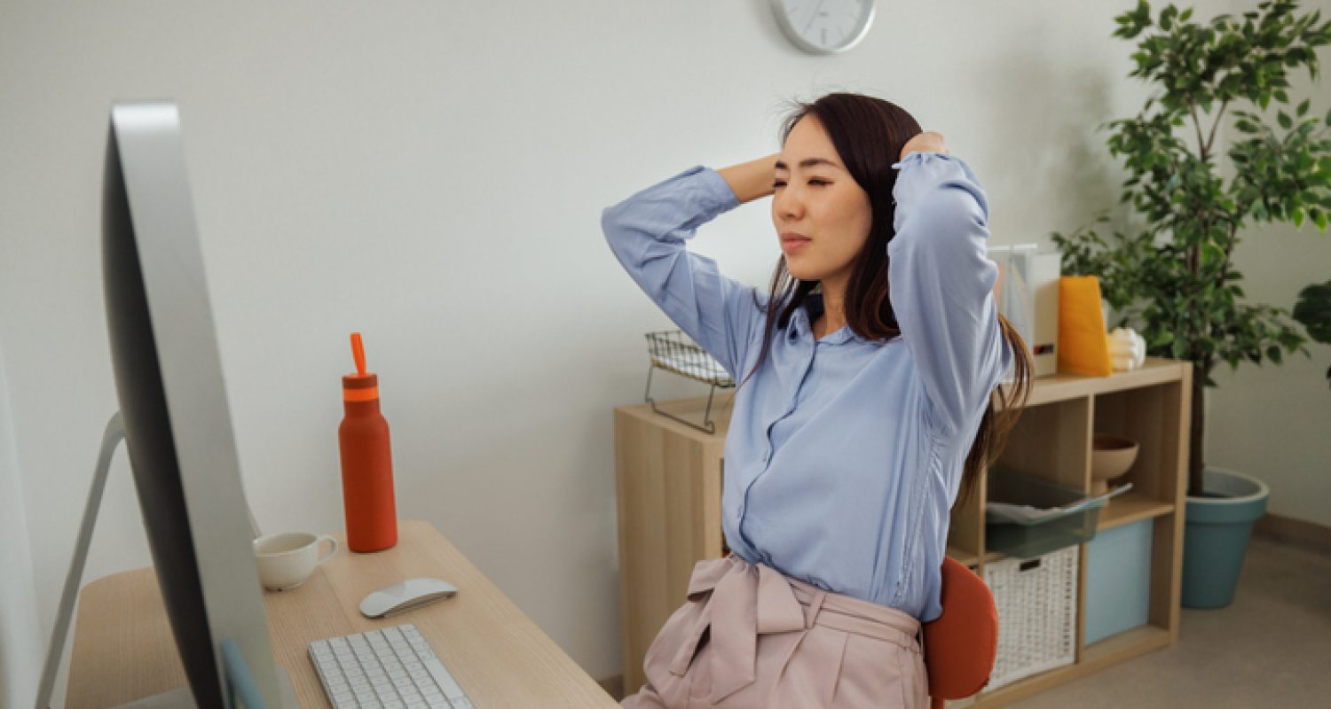 Stressed woman working at home office