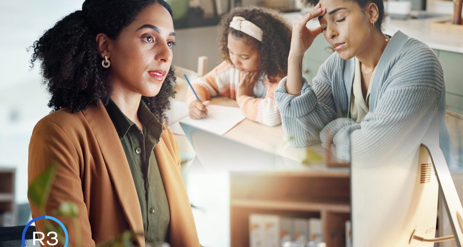 A woman is at work thinking of the struggles she is having at home.