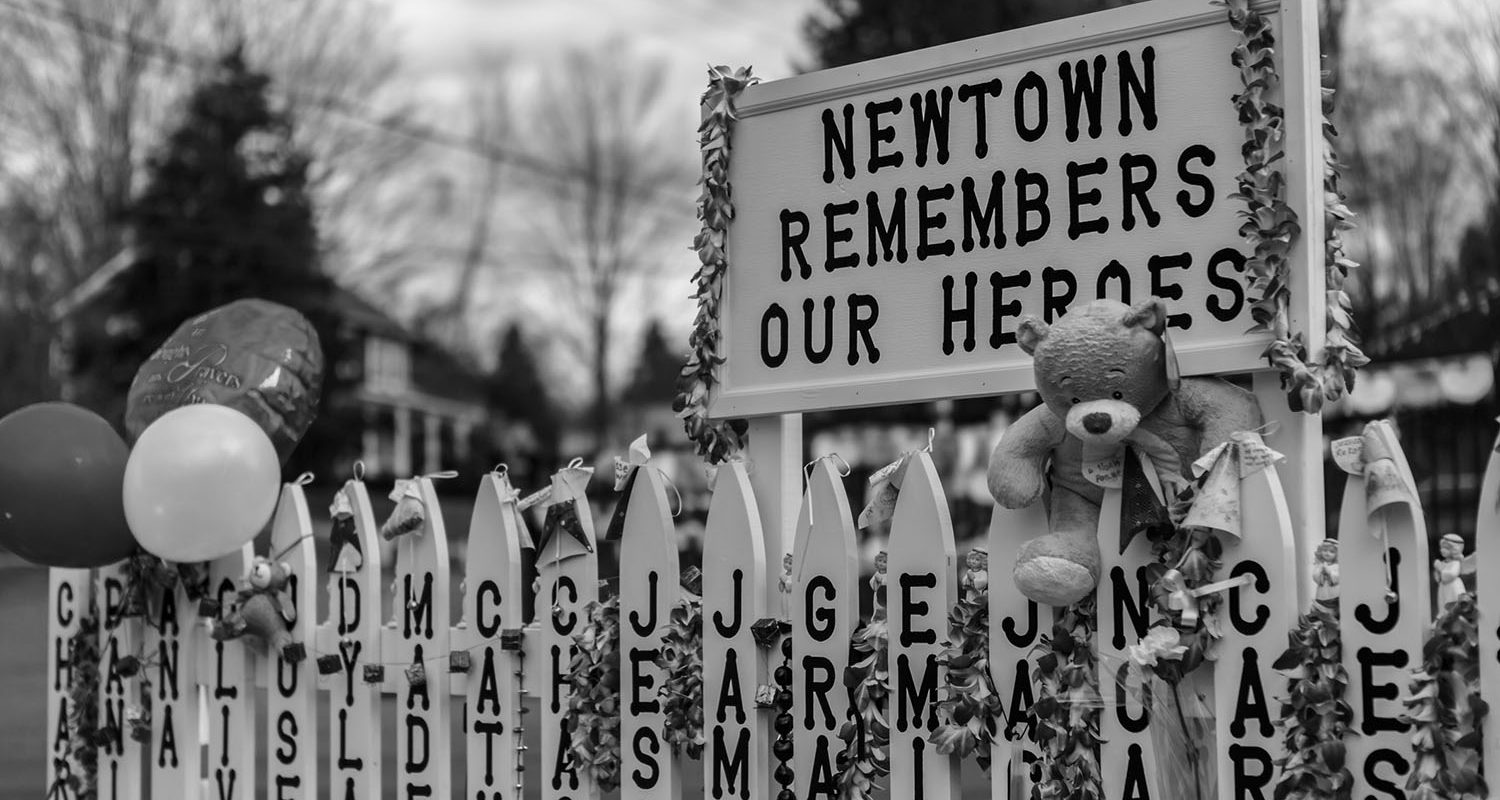 Newtown, USA - December 23, 2012: Sandy Hook Elementary School shooting memorial in Newtown, Connecticut on December 23, 2012 after Sandy Hook Elementary School shooting. The massacre took place on December 14, 2012 when a gunman murdered 20 children and 6 adults staff members.