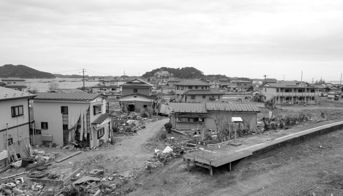 Nobiru city, Japan - May 27, 2011: 63% of  city Nobiru in Miyagi Higashimatsushima was wiped out from the map. 11,000 structures was destroyed, resulting in 1,039 deaths from Tohoku earthquake and Tsunami on 11th March 2011. This picture was taken 2 and half moths after disaster, giving an idea of the destruction that the tsunami left on the territory at Tomei Station.
