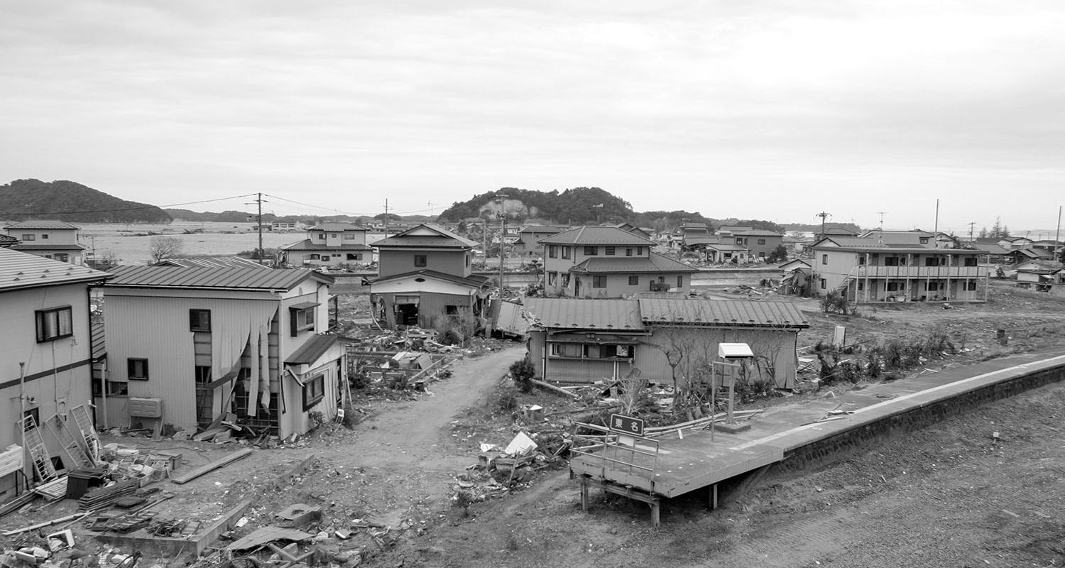 Nobiru city, Japan - May 27, 2011: 63% of  city Nobiru in Miyagi Higashimatsushima was wiped out from the map. 11,000 structures was destroyed, resulting in 1,039 deaths from Tohoku earthquake and Tsunami on 11th March 2011. This picture was taken 2 and half moths after disaster, giving an idea of the destruction that the tsunami left on the territory at Tomei Station.